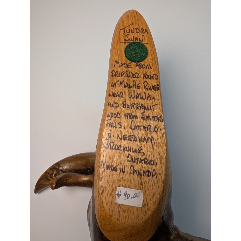 Vtg Tundra Swan Wood Hand Carved Driftwood By N. A.‎ Needham Canada Laberge Lake - Picture 7 of 10